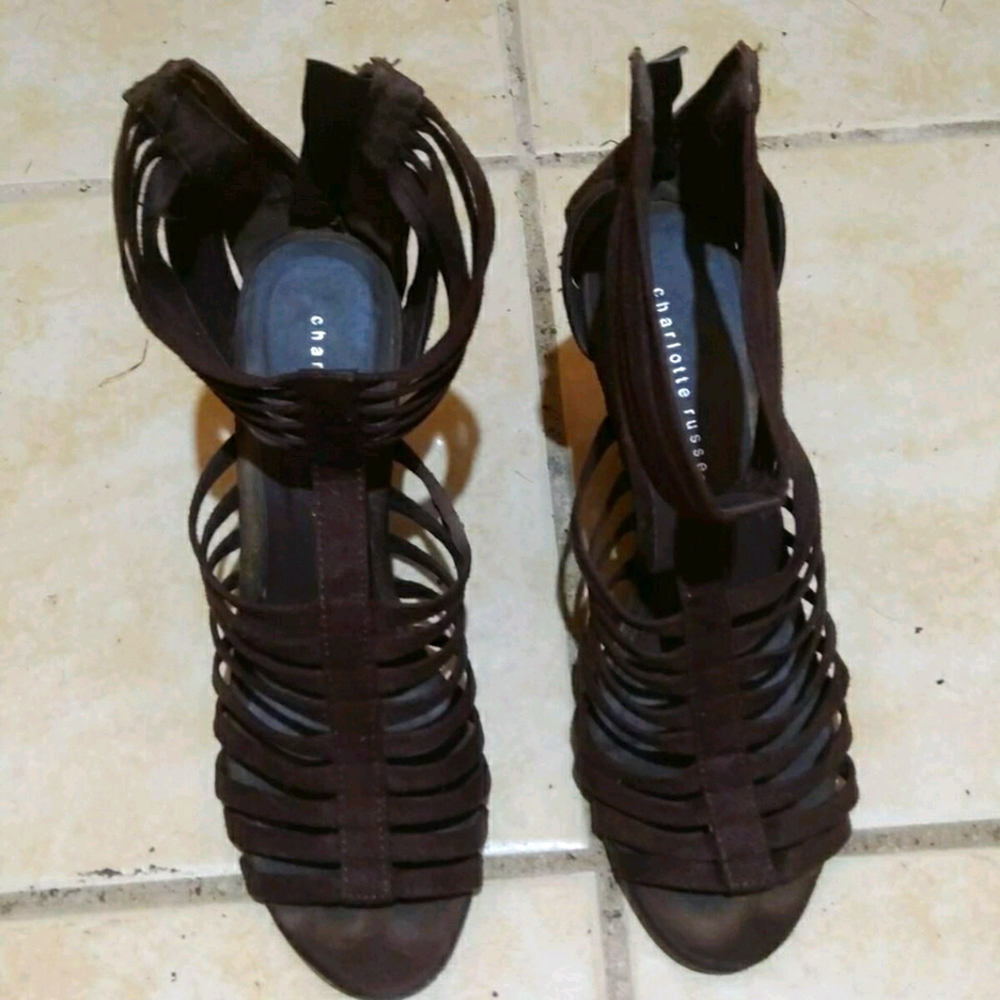 Women's Brown Faux Suede High Heel Wedge Shoes